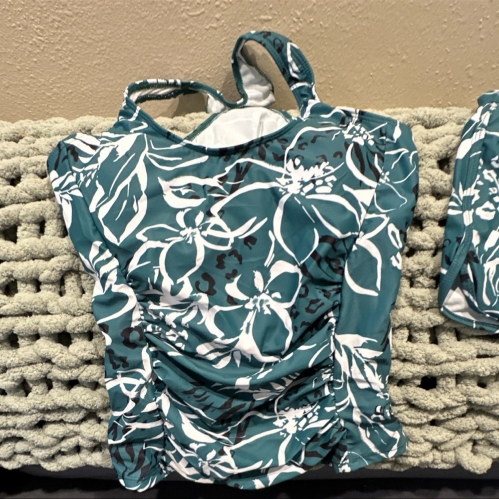 Teal Floral Tankini Top